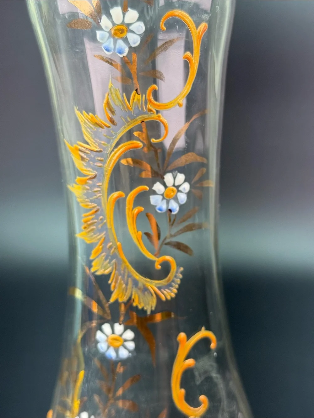 Antique Moser Handblown Handpainted Art Glass Fluted Vase